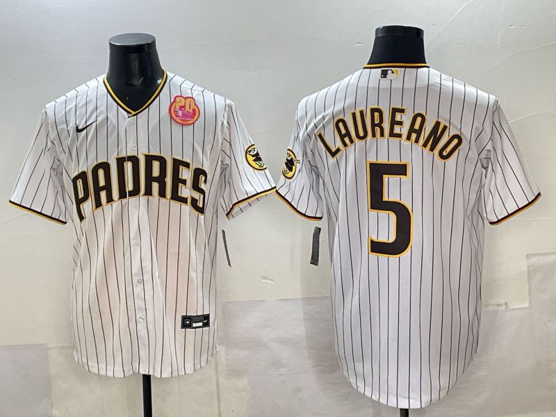 Men San Diego Padres #5 Laureano White Stripe Nike 2025 MLB Jersey 05->san diego padres->MLB Jersey